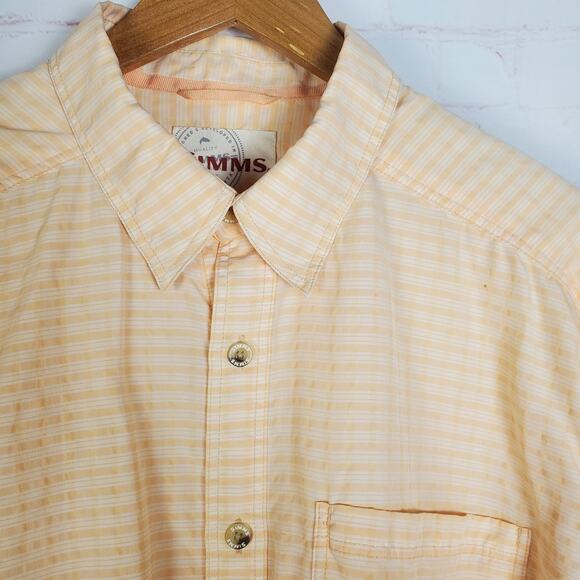 Simms Men Short Sleeve Button Up Shirt XL Orange White Fishing Guide Series FLAW - Picture 4 of 13